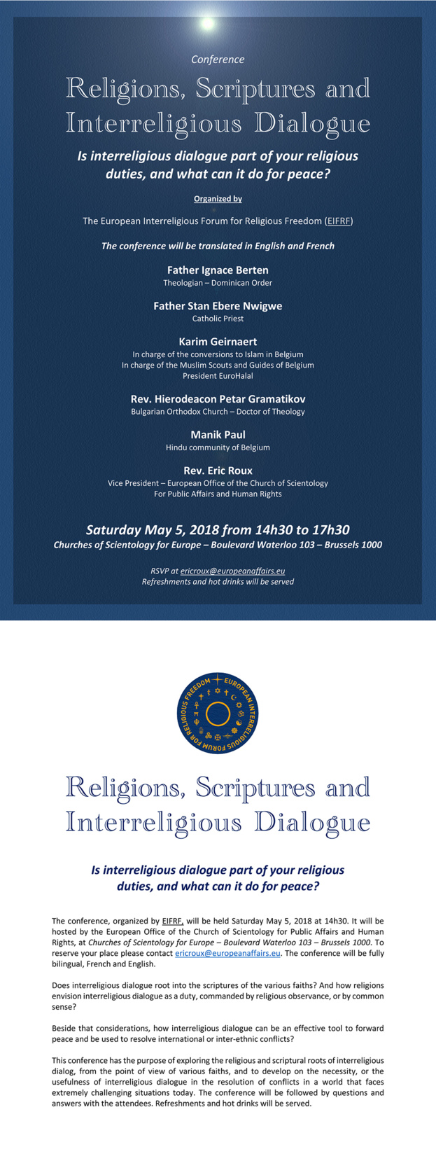 Conference - Religions, Scriptures and Interreligious Dialogue Conference - Religions, Scriptures and Interreligious Dialogue