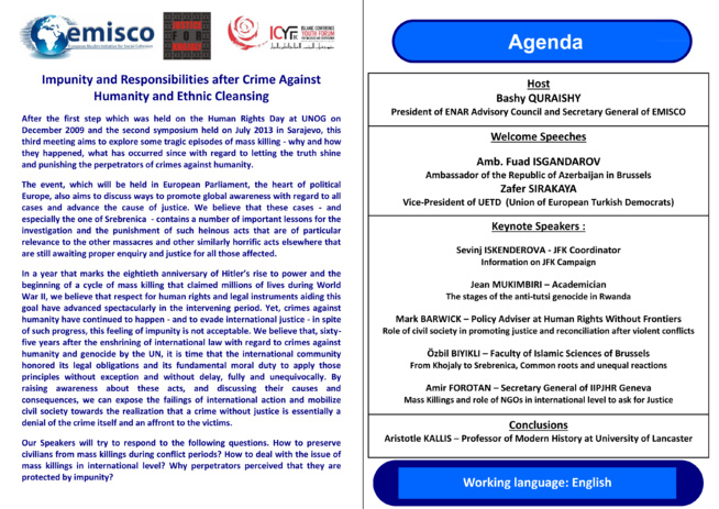 Event : Impunity and Responsibilities after Crime Against Humanity and Ethnic Cleansing Event : Impunity and Responsibilities after Crime Against Humanity and Ethnic Cleansing