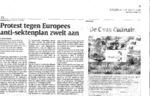 Nederlands Dagblad newspaper article on Religious Freedom at stake at PACE