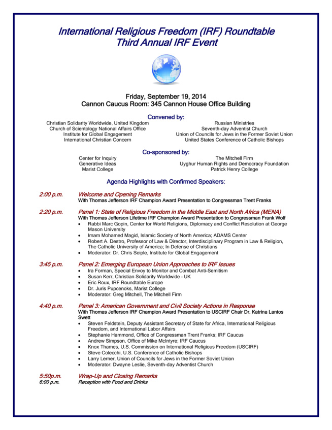 EIFRF Chairman invited as a speaker to IRF Roundtable annual event in Washington EIFRF Chairman invited as a speaker to IRF Roundtable annual event in Washington