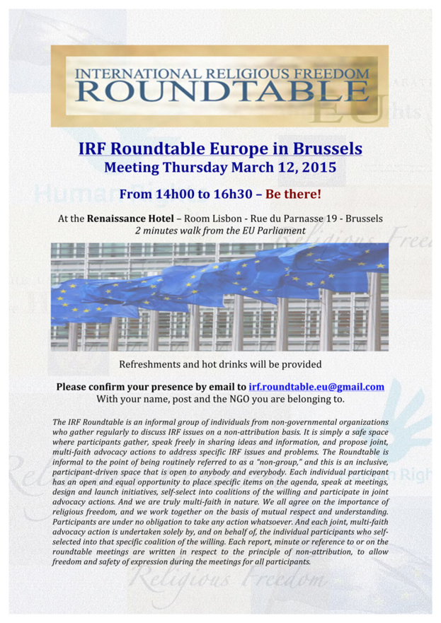 Next IRF Roundtable in Europe meeting - 12 March in Brussels