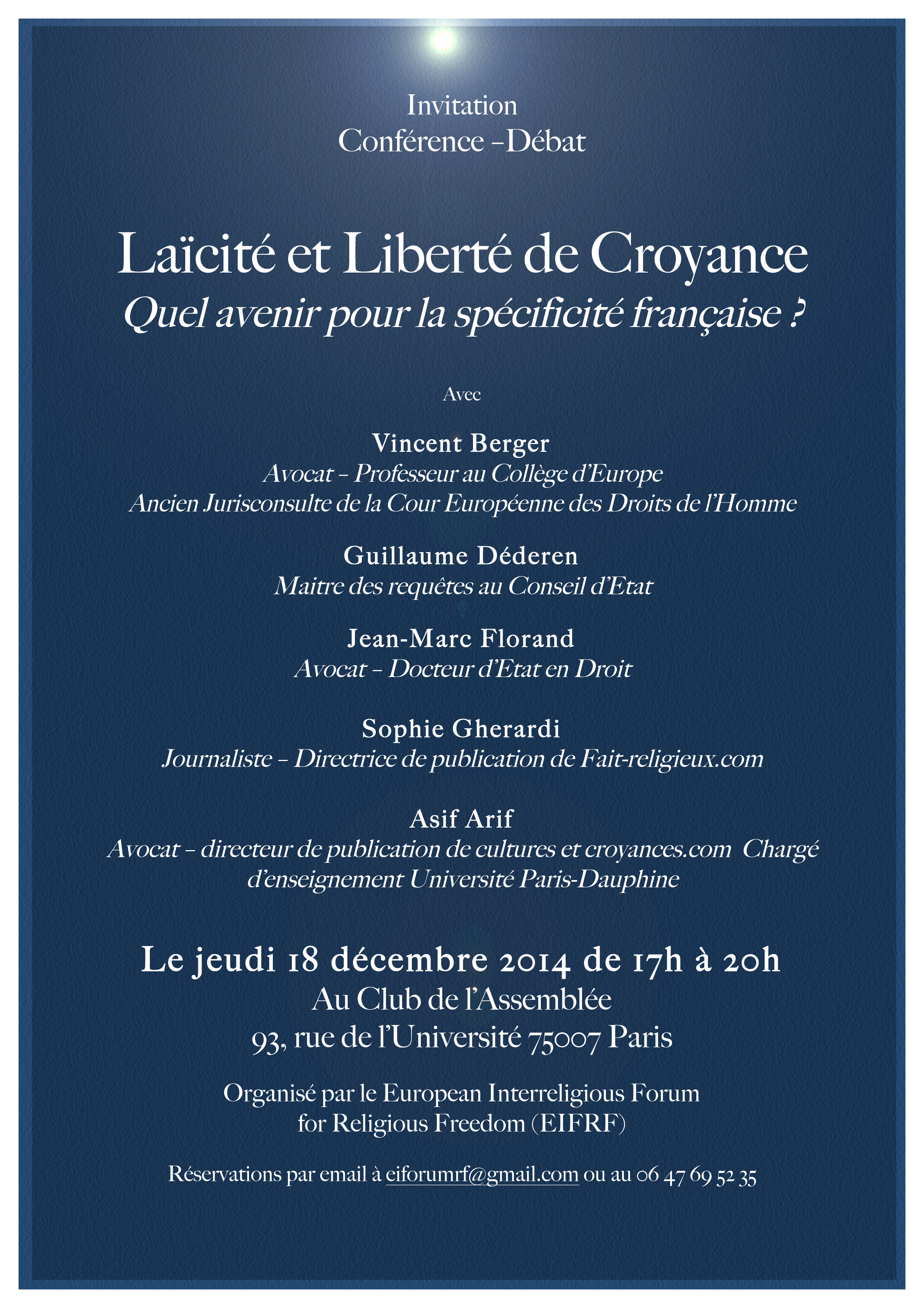 Conférence Laïcité et Liberté de Croyance : quel avenir pour la spécificité française ?