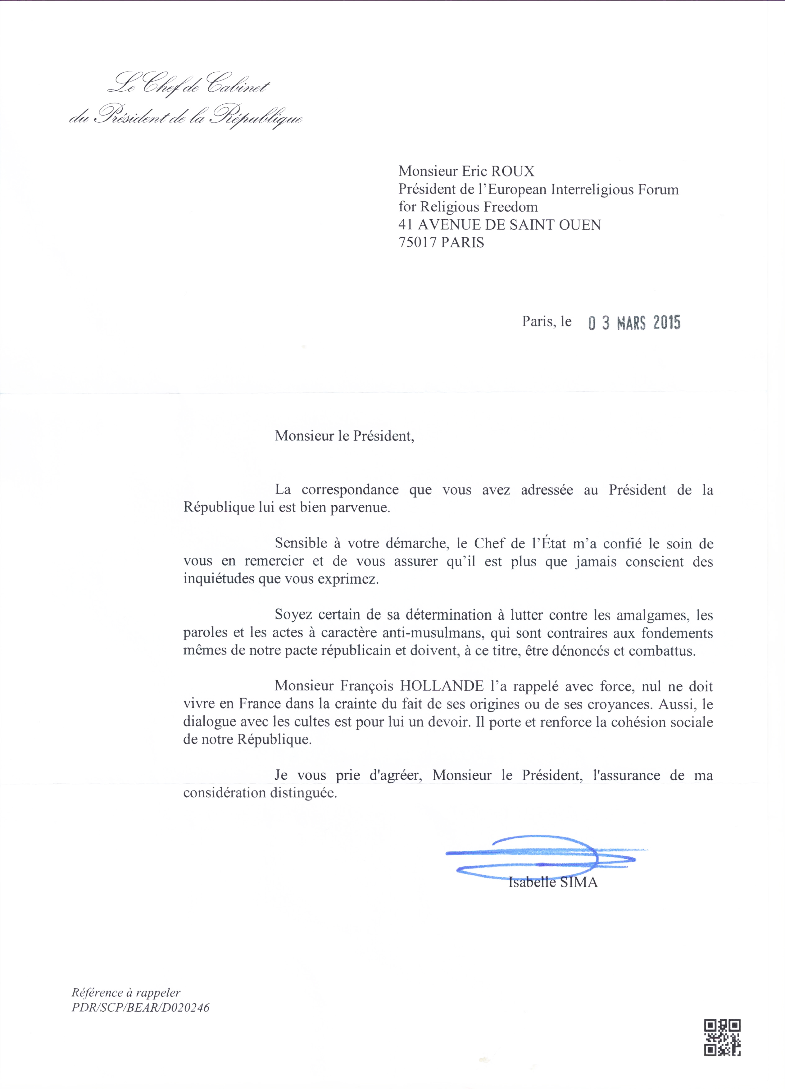 French Presidency's answer to multi-signatories letter to French politicians French Presidency's answer to multi-signatories letter to French politicians